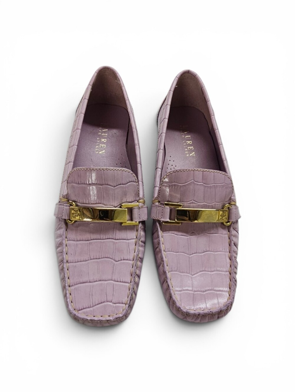 Lauren Ralph Lauren Margaret Leather Croc Embossed Loafer In Lilac Purple Size 8 - Picture 3 of 12
